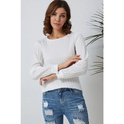 Elevate Your Style with the Ribbed Round Neck Long Sleeve Top Clothing Tops Trendsi