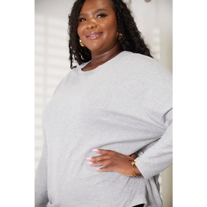 Chic Seam Detail Round Neck Long Sleeve Wardrobe Essential Clothing Tops Trendsi