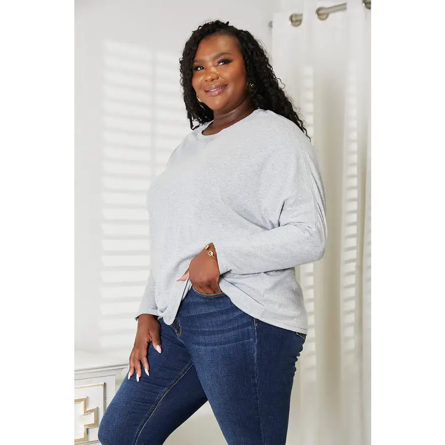 Chic Seam Detail Round Neck Long Sleeve Wardrobe Essential Clothing Tops Trendsi