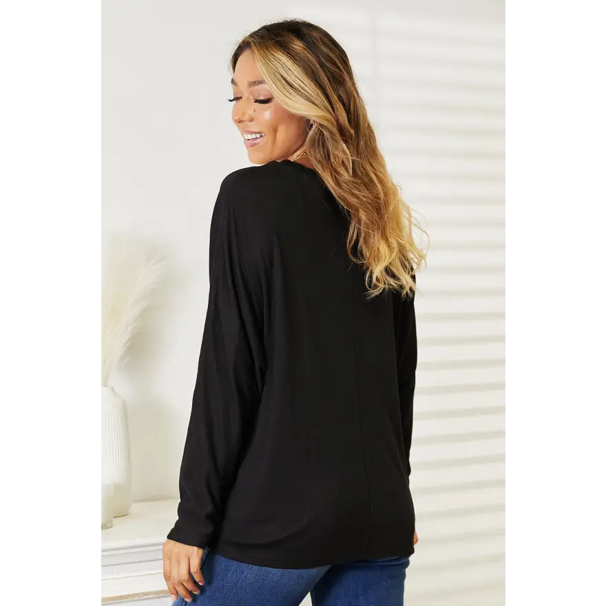 Chic Seam Detail Round Neck Long Sleeve Wardrobe Essential Clothing Tops Trendsi