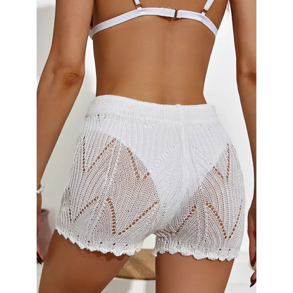 Drawstring Cutout Swim Shorts - Stretchy Polyester Trendsi