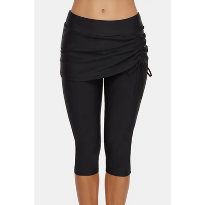 Ruched Drawstring Capris: Nylon/Spandex Blend Easy Care Trendsi