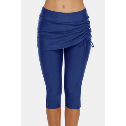 Ruched Drawstring Capris: Nylon/Spandex Blend Easy Care Trendsi