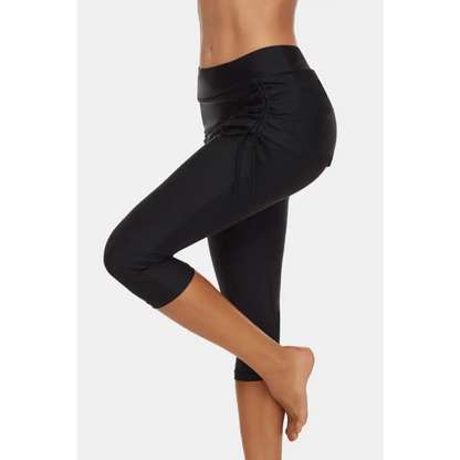 Ruched Drawstring Capris: Nylon/Spandex Blend Easy Care Trendsi