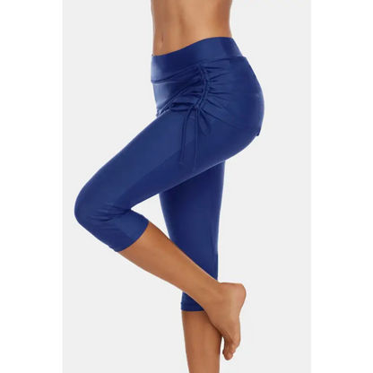 Ruched Drawstring Capris: Nylon/Spandex Blend Easy Care Trendsi