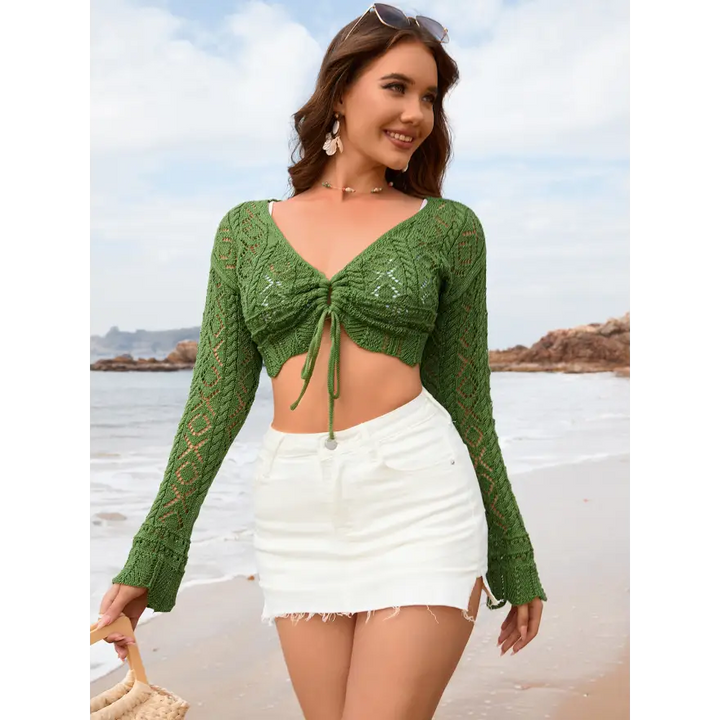 Breezy Openwork Long Drawstring Dress Cover Up for Sunlit Style Trendsi