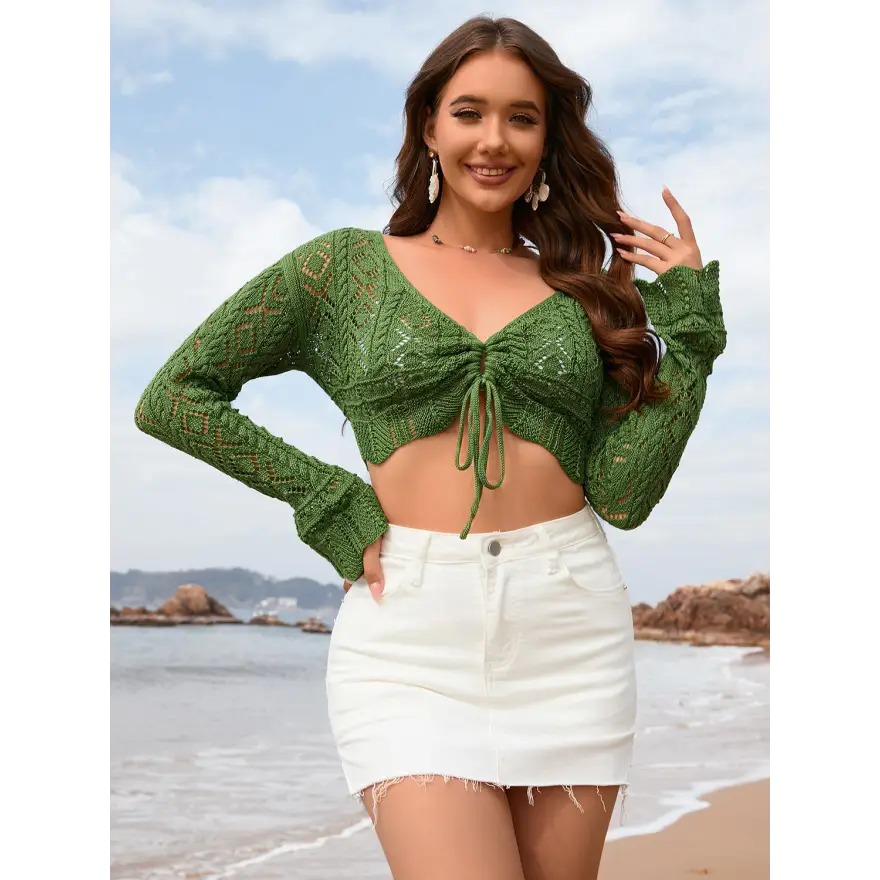 Breezy Openwork Long Drawstring Dress Cover Up for Sunlit Style Trendsi