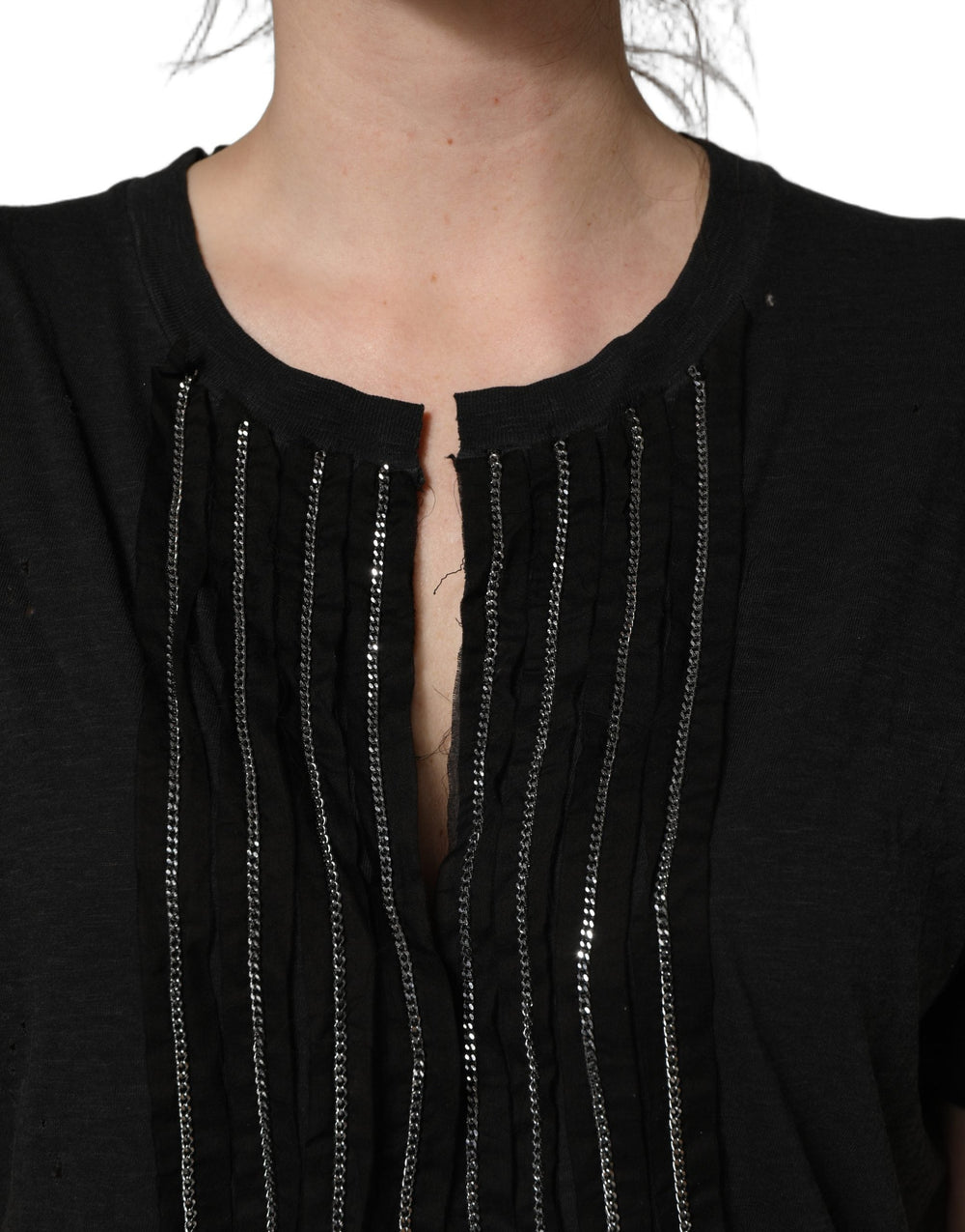 Dsquared² T-Shirts - Black Chain Embellished Cotton Short Sleeve T-shirt