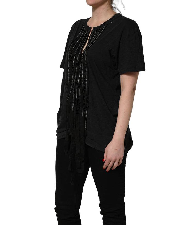 Dsquared² T-Shirts - Black Chain Embellished Cotton Short Sleeve T-shirt