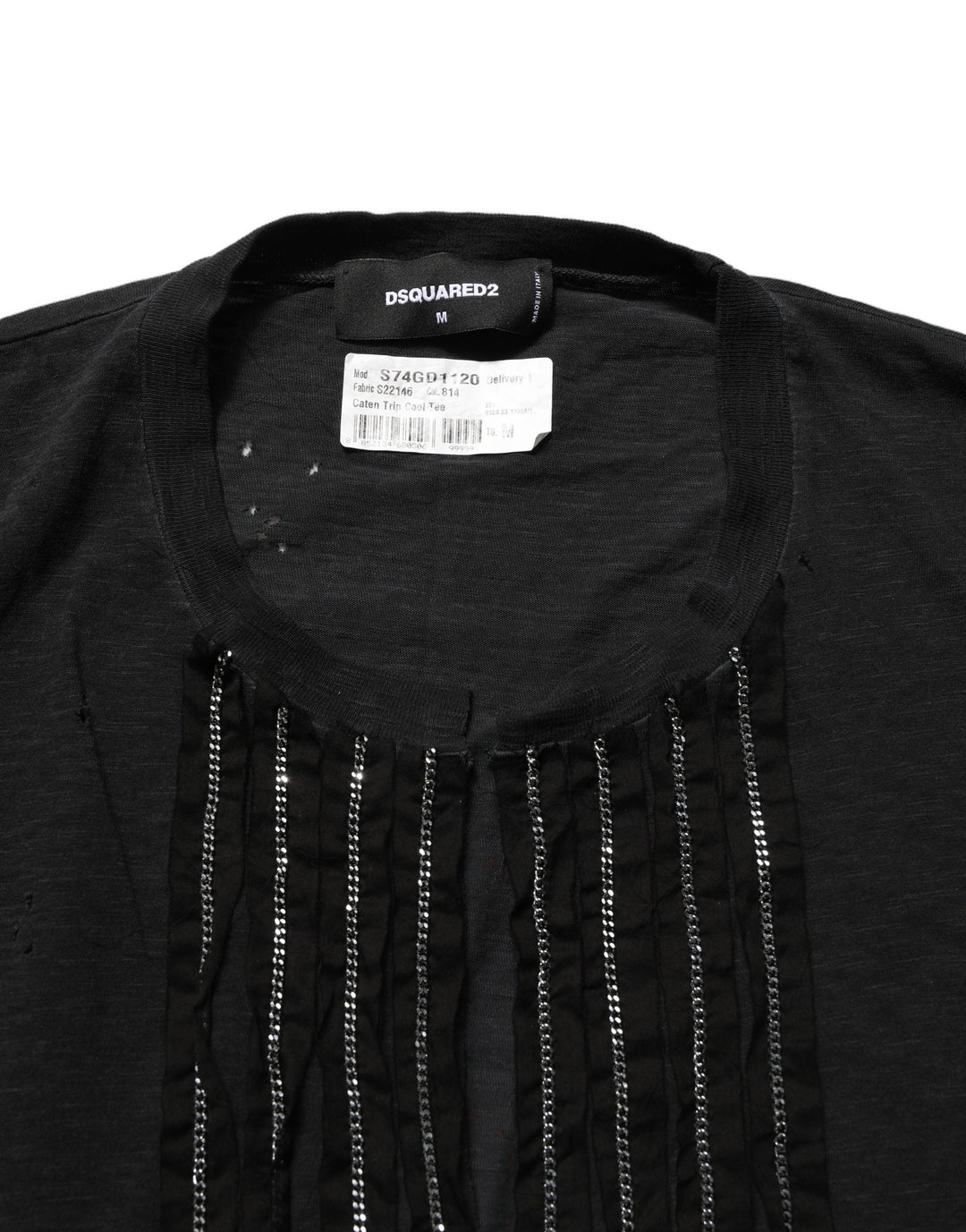 Dsquared² T-Shirts - Black Chain Embellished Cotton Short Sleeve T-shirt