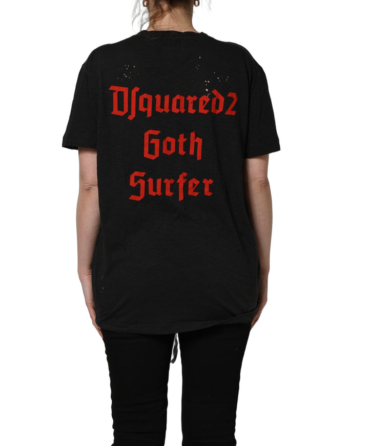 Dsquared² T-Shirts - Black Chain Embellished Cotton Short Sleeve T-shirt