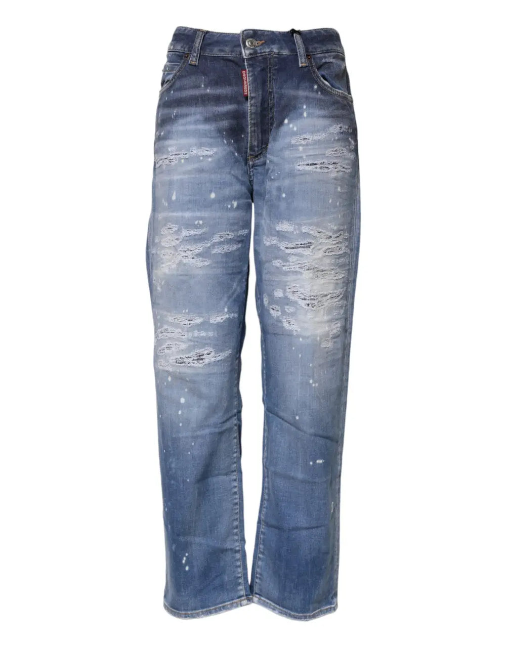 Dsquared² Blue Tattered Cotton Mid Waist Straight Denim Jeans