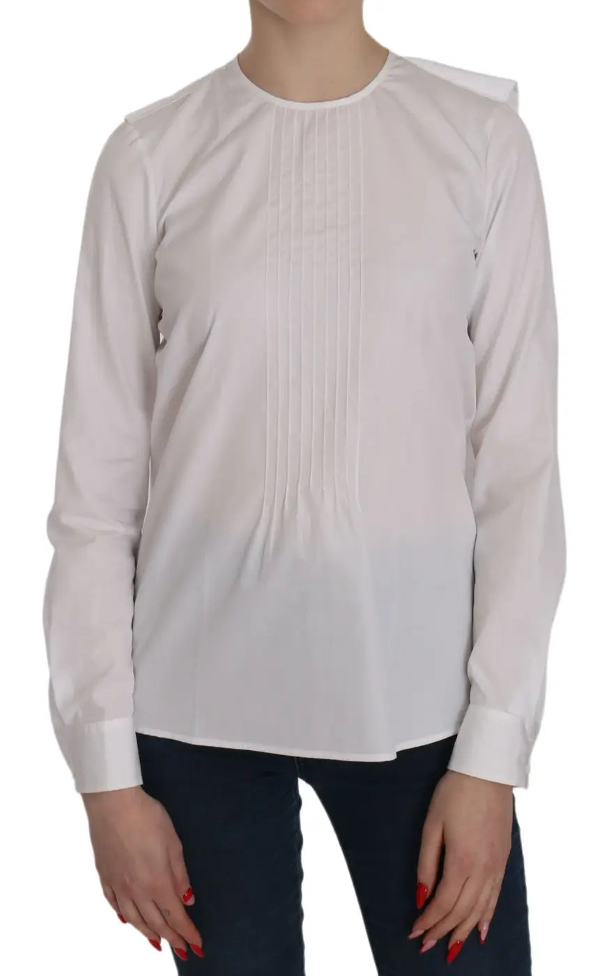 Dsquared² White Crew Neck Long Sleeve Cotton Blouse