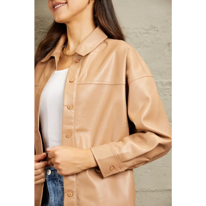 Sleek Vegan Leather Button Shirt for Sophisticated Style Clothing Tops Trendsi