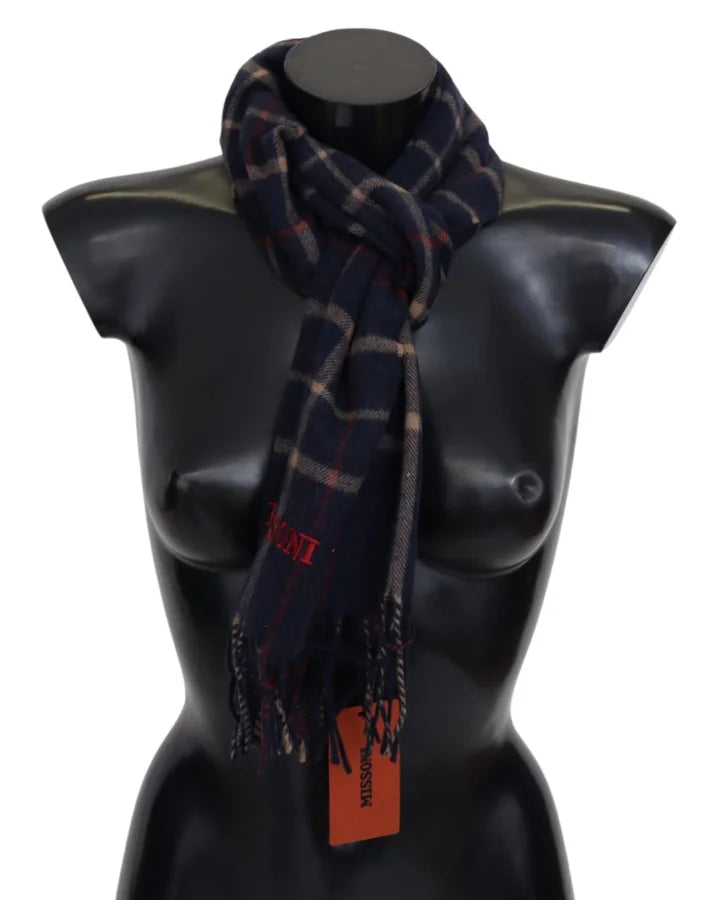 Missoni Black Checkered Unisex Neck Wrap Fringes Scarf