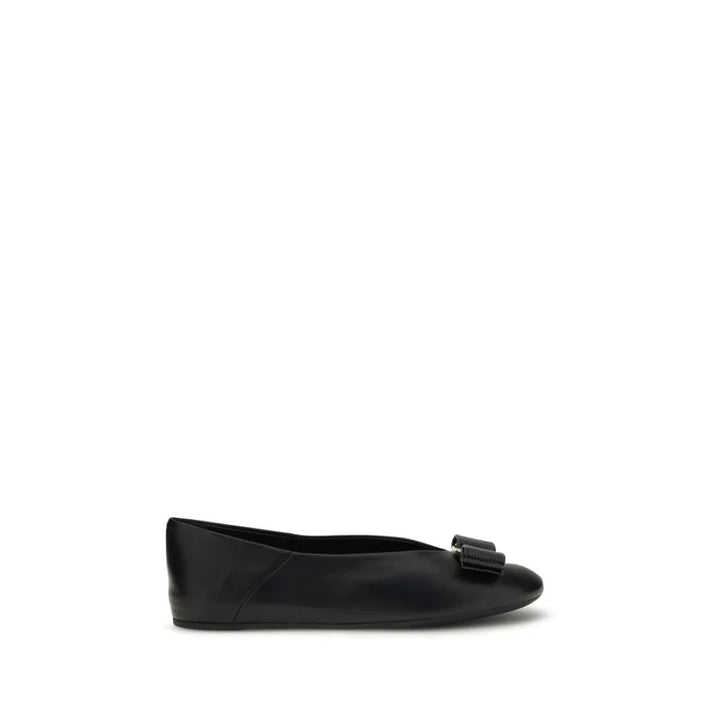 Ferragamo Black Calf Leather Bos Taurus Ballet Flats