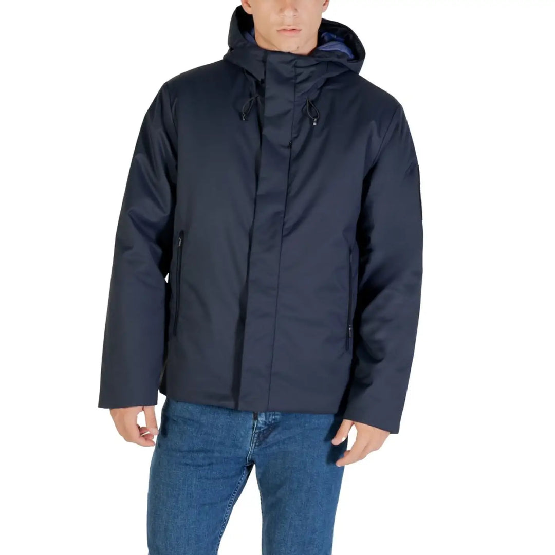 Ea7 Emporio Armani Blue Polyester Coat