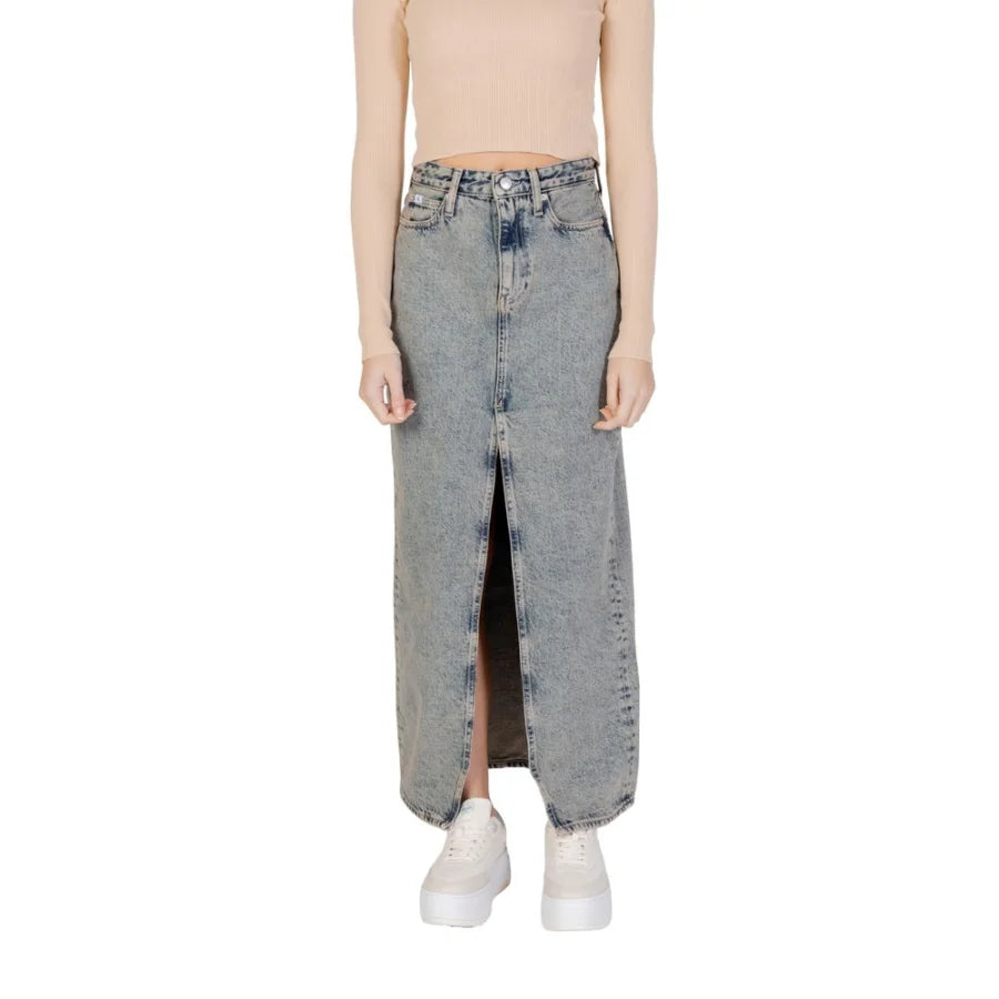 Calvin Klein Jeans Blue Cotton Long Skirt