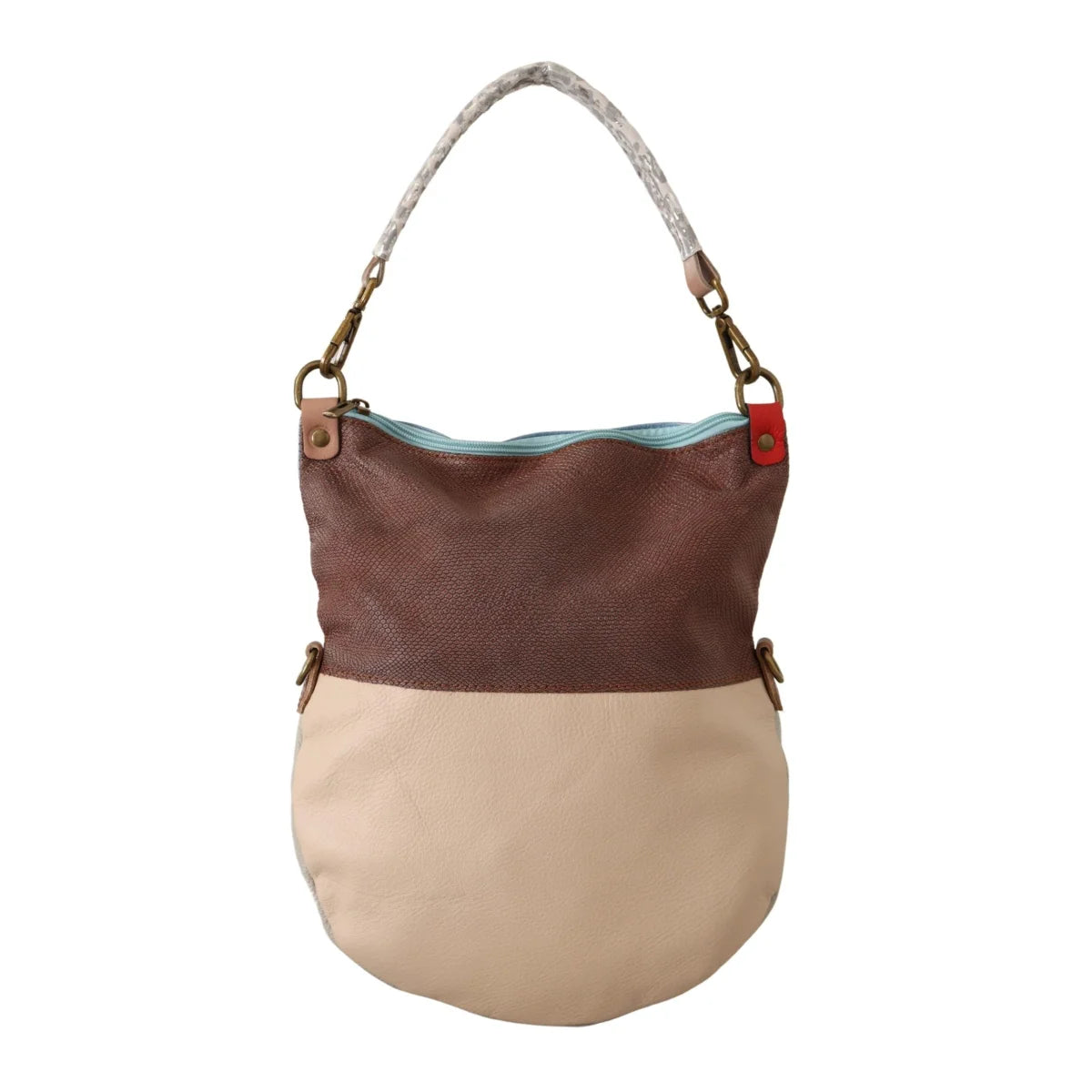 EBARRITO Multicolor Leather Tote with Zipper Closure and Gold Hardware