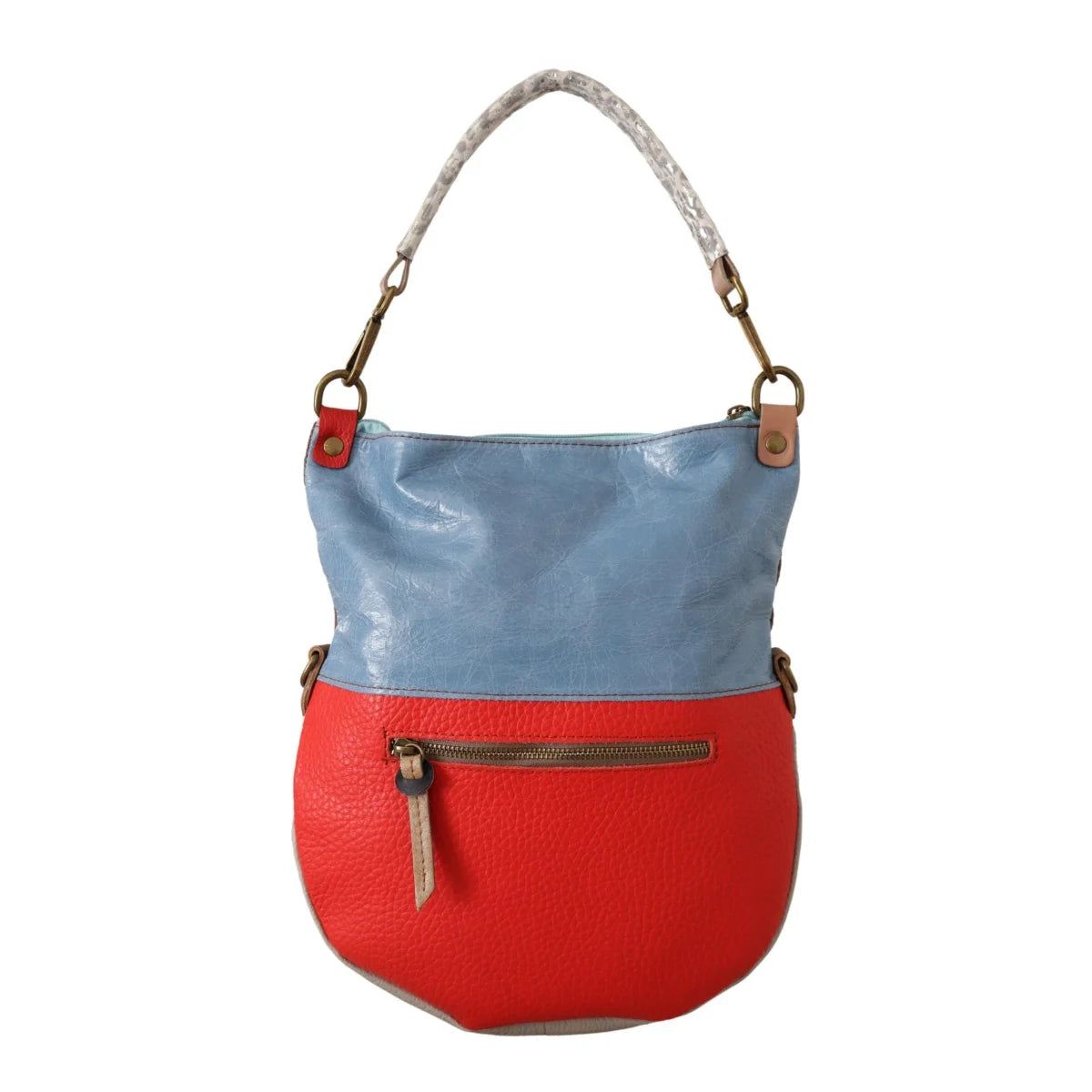 EBARRITO Multicolor Leather Tote with Zipper Closure and Gold Hardware