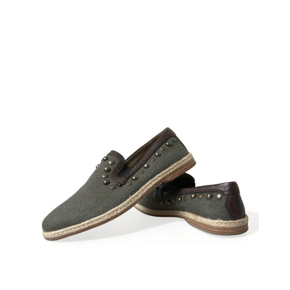 Edgy Dolce Gabbana Loafers with Studded Canvas Flair &
