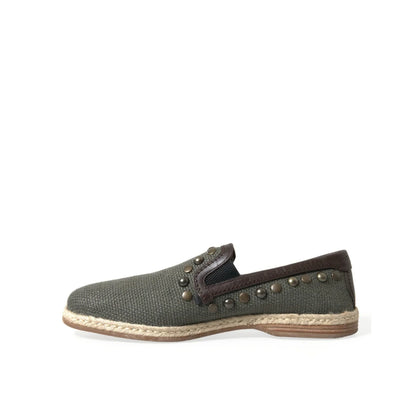 Edgy Dolce Gabbana Loafers with Studded Canvas Flair &