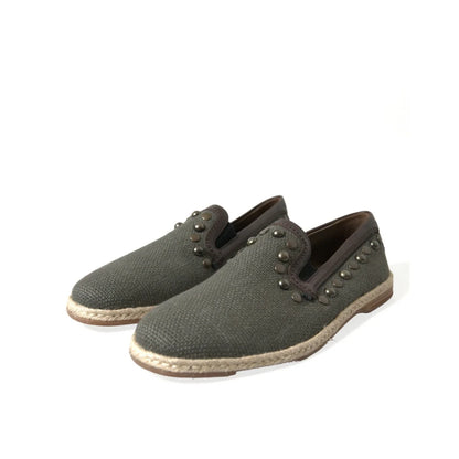 Edgy Dolce Gabbana Loafers with Studded Canvas Flair &