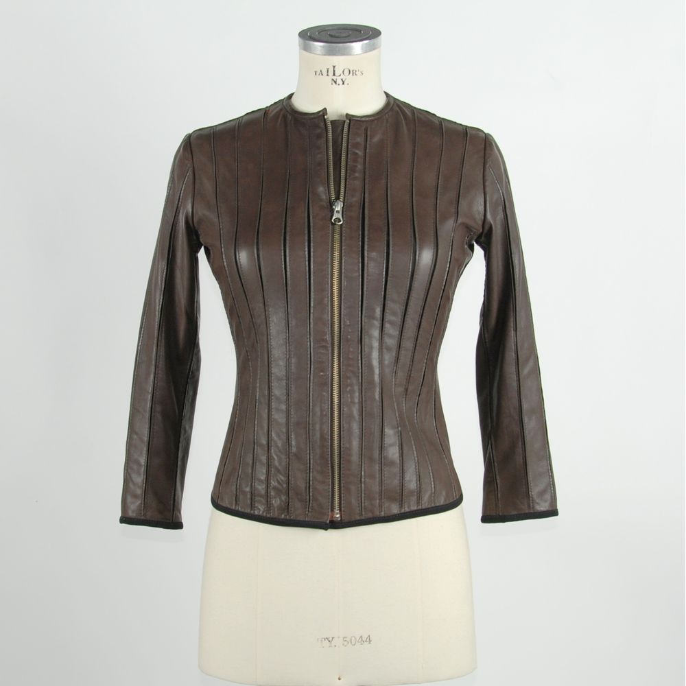 Emilio Romanelli Bomber Jackets - Brown Leather Women Jacket