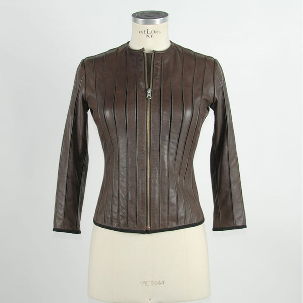 Emilio Romanelli Bomber Jackets - Brown Leather Women Jacket