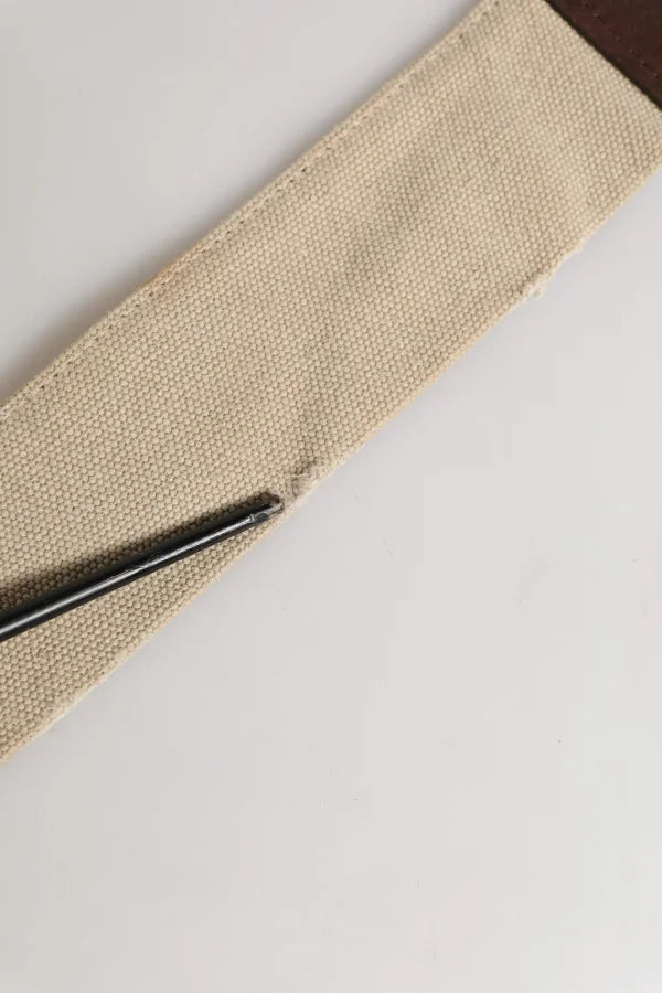 Ermanno Scervino Beige Brown Leather Canvas Metal Buckle Belt