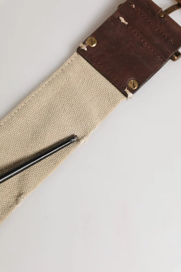 Ermanno Scervino Beige Brown Leather Canvas Metal Buckle Belt