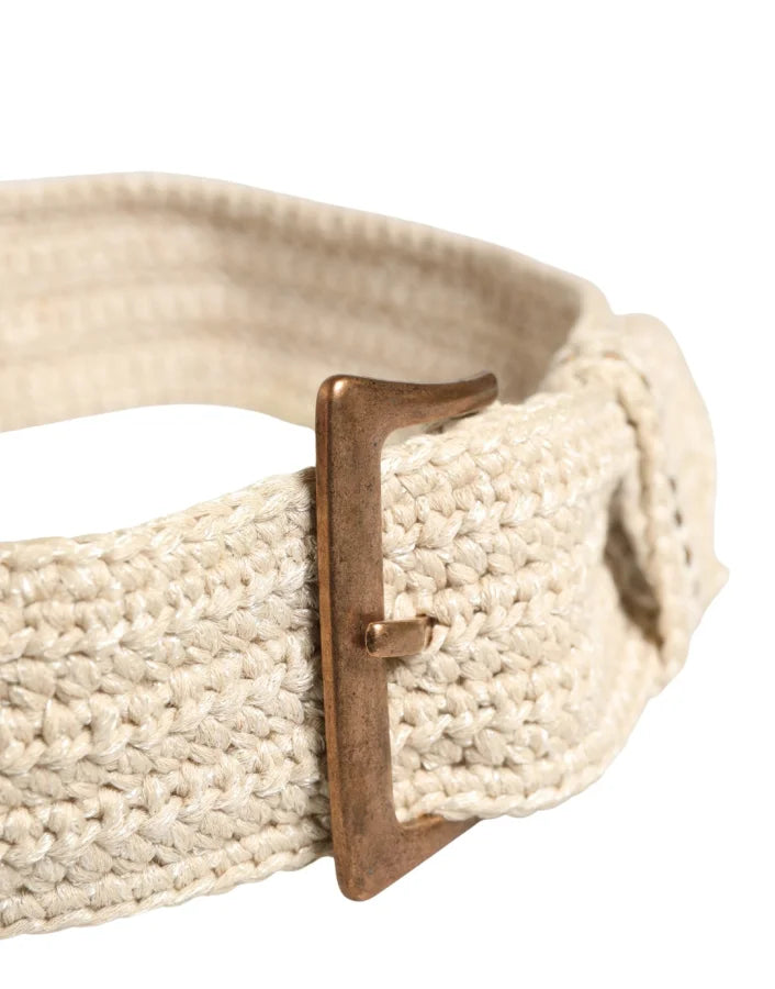 Ermanno Scervino Beige Woven Vintage Metal Buckle Waist Belt