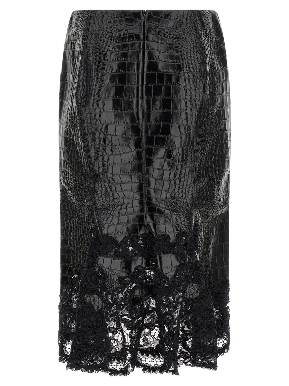 Ermanno Scervino Black Calfskin Midi Skirt
