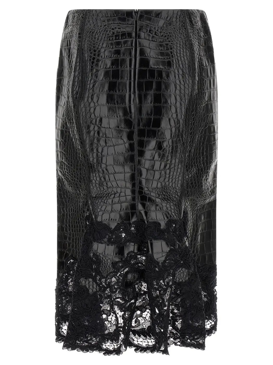Ermanno Scervino Black Calfskin Midi Skirt