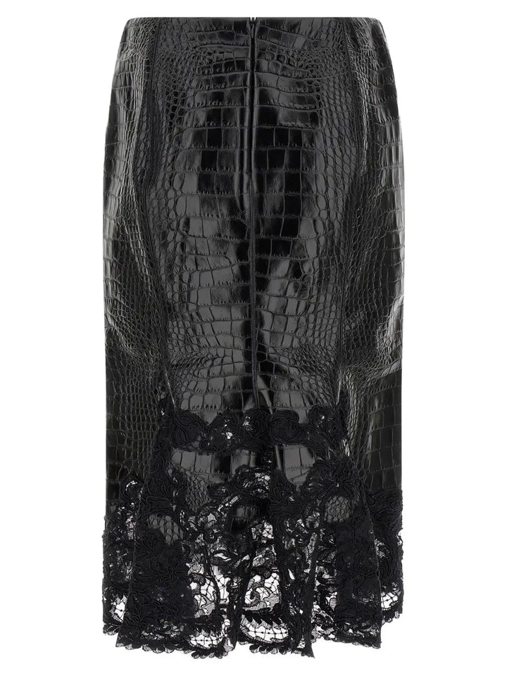 Ermanno Scervino Black Calfskin Midi Skirt