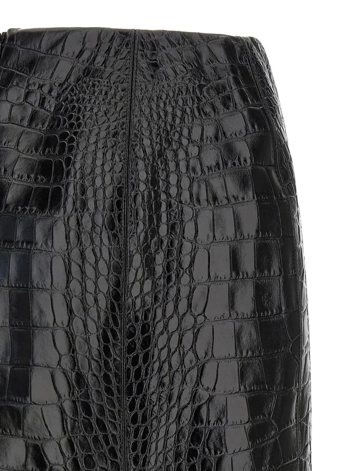 Ermanno Scervino Black Calfskin Midi Skirt