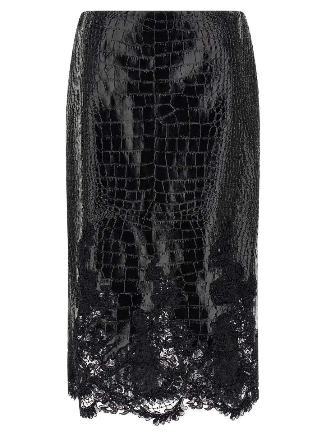Ermanno Scervino Black Calfskin Midi Skirt