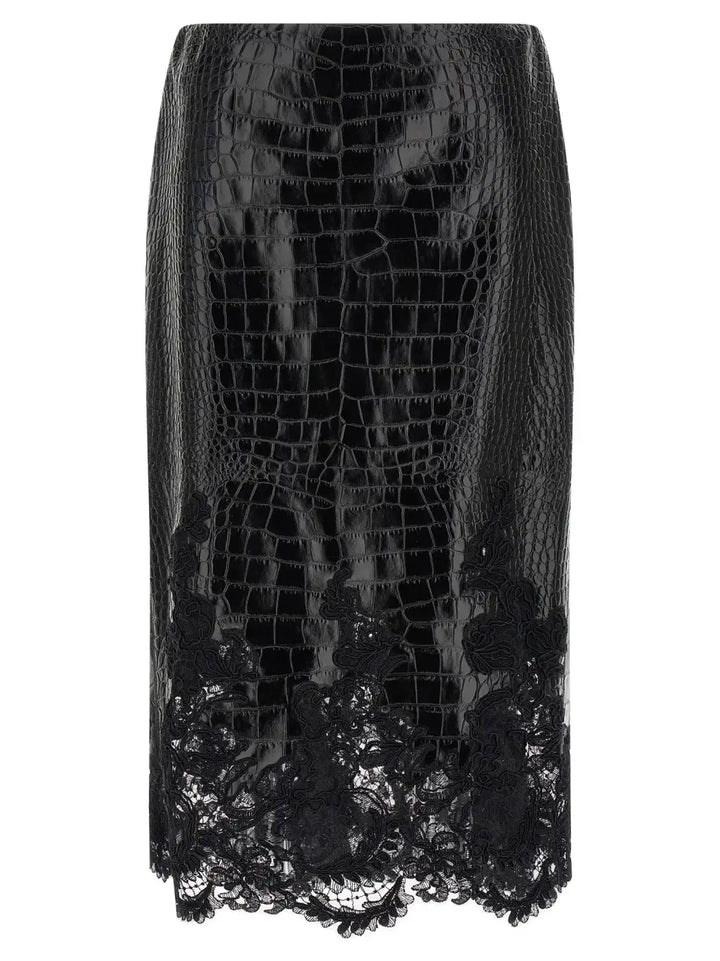 Ermanno Scervino Black Calfskin Midi Skirt