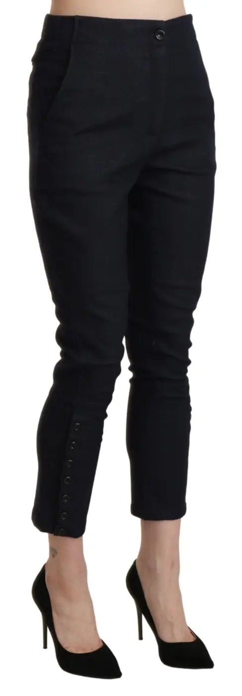 Ermanno Scervino Black High Waist Capri Cropped Cotton Pants