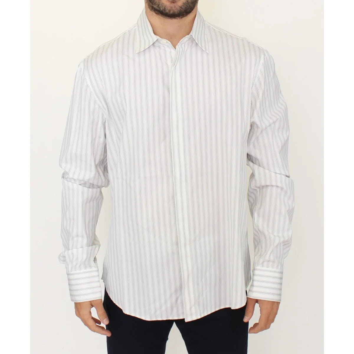 Ermanno Scervino Black Striped Cotton Casual Shirt for Effortless Style