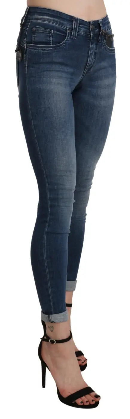Ermanno Scervino Blue Washed High Waist Skinny Cropped Cotton Jeans