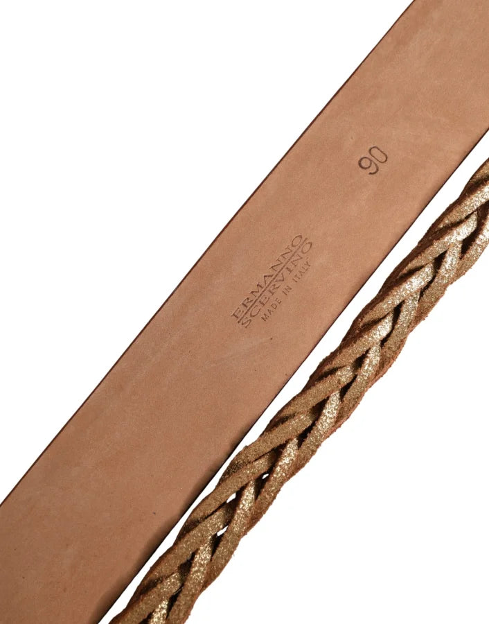 Ermanno Scervino Brown Leather Braided Metal Buckle Belt