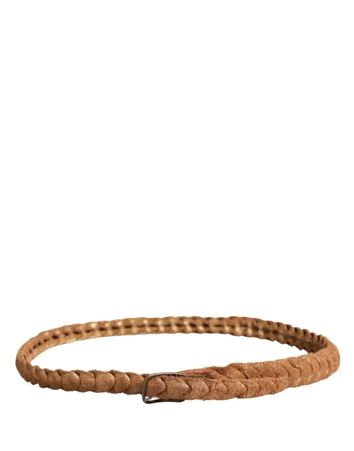 Ermanno Scervino Brown Leather Braided Metal Buckle Belt