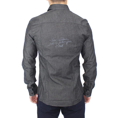 Ermanno Scervino Denim Gray Stretch Casual Shirt Authentic Luxury Style