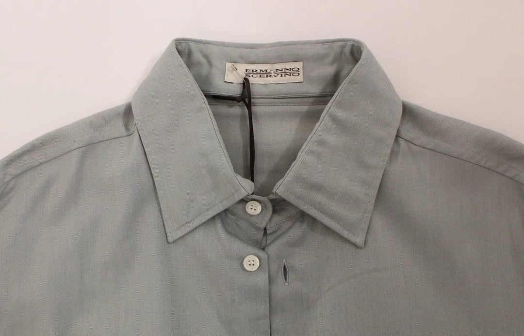 Ermanno Scervino Gray Cotton Long Sleeve Casual Shirt Top
