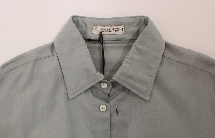 Ermanno Scervino Gray Cotton Long Sleeve Casual Shirt Top