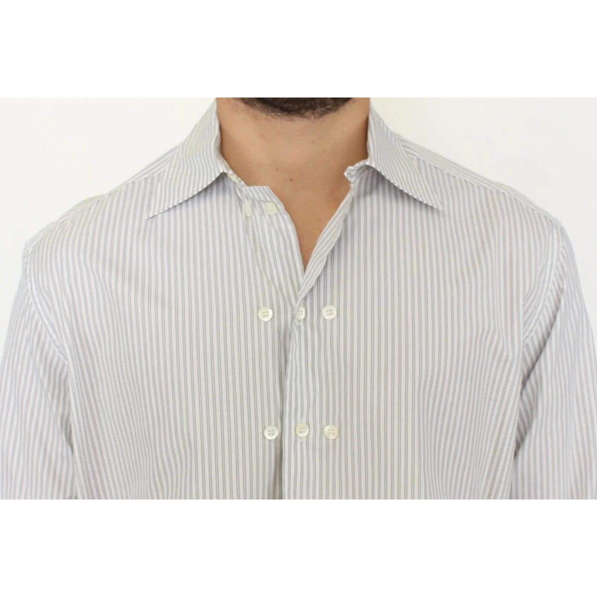 Ermanno Scervino Gray Striped Cotton Casual Shirt for Effortless Style