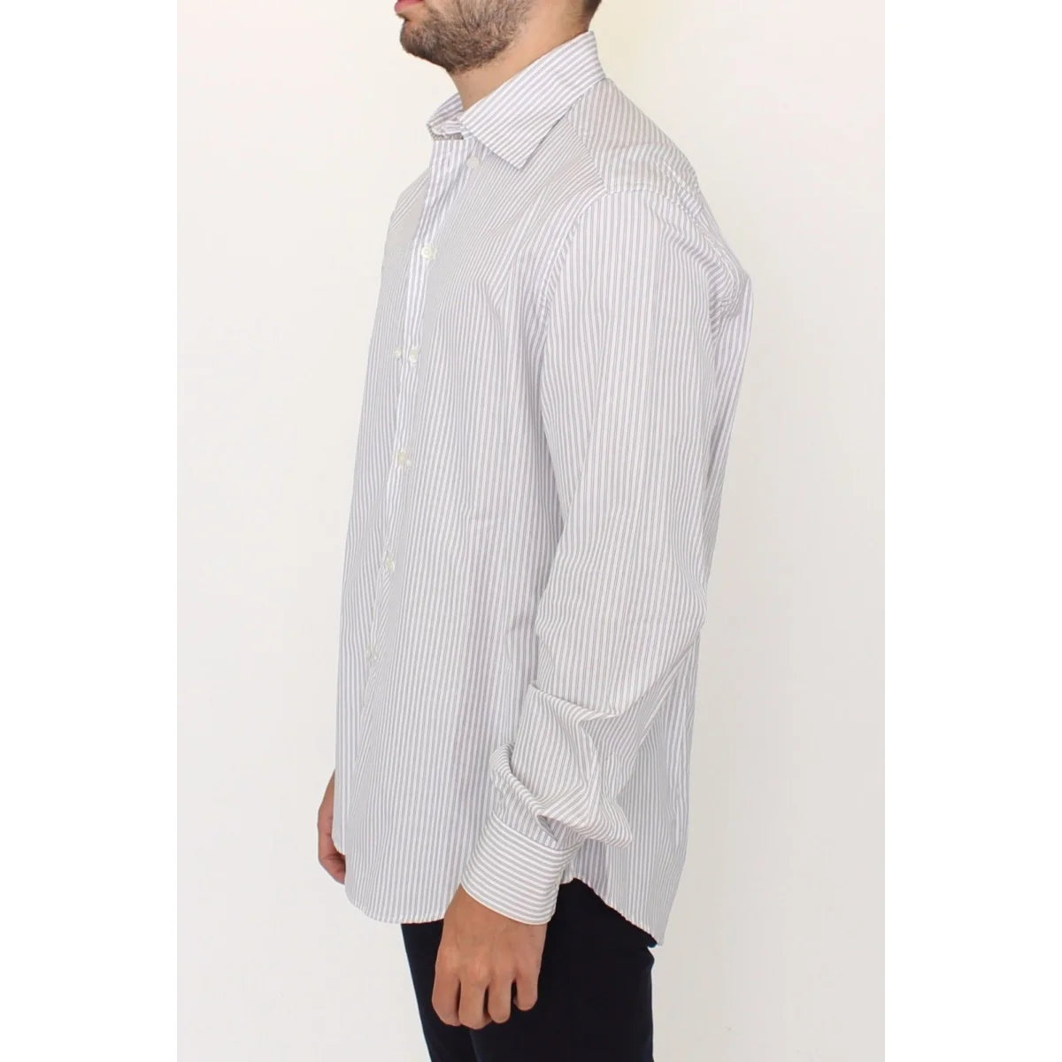 Ermanno Scervino Gray Striped Cotton Casual Shirt for Effortless Style
