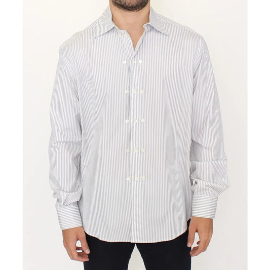 Ermanno Scervino Gray Striped Cotton Casual Shirt for Effortless Style