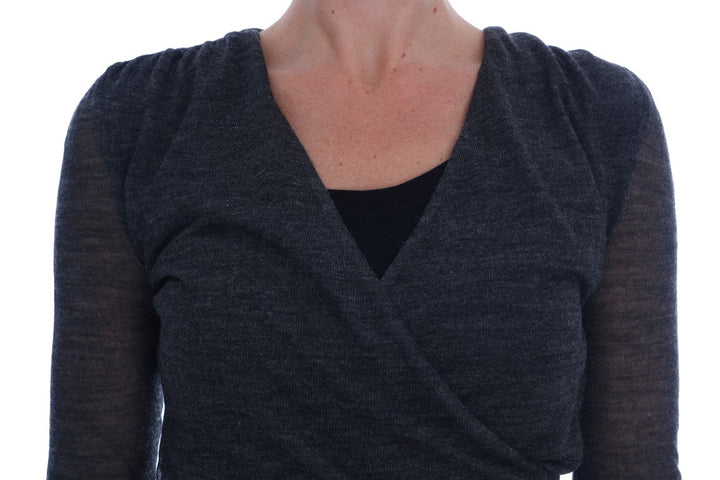 Ermanno Scervino Blouses - Women’s Gray Wool Lace Top Long Sleeved T-shirt
